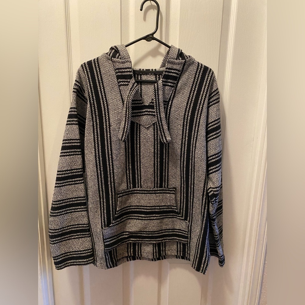 Men's Black and White Baja Hoodie Sweater